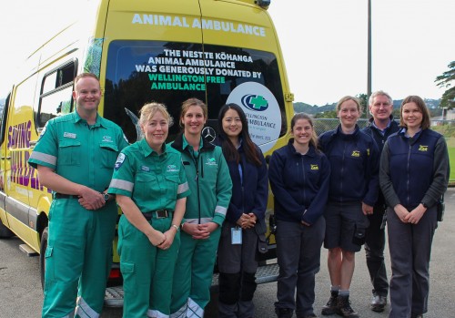 Wellington Free Ambulance staff with Wellington Zoo staff